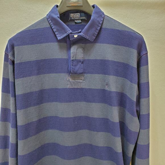 Vintage Polo by Ralph Lauren Shirt Men XXL Collared Long Sleeve Stripe Blue Grey - Picture 3 of 12